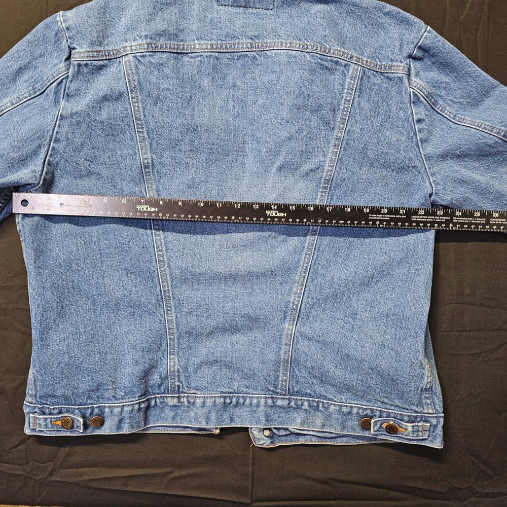 Vintage 70s Wrangler No Fault Denim Trucker Jacket USA Western Blue Mens 42 44 - Picture 11 of 12